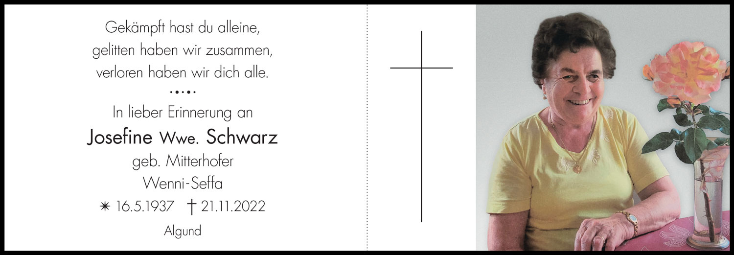 Sterbebild: Josefine Wwe. Schwarz geb. Mitterhofer