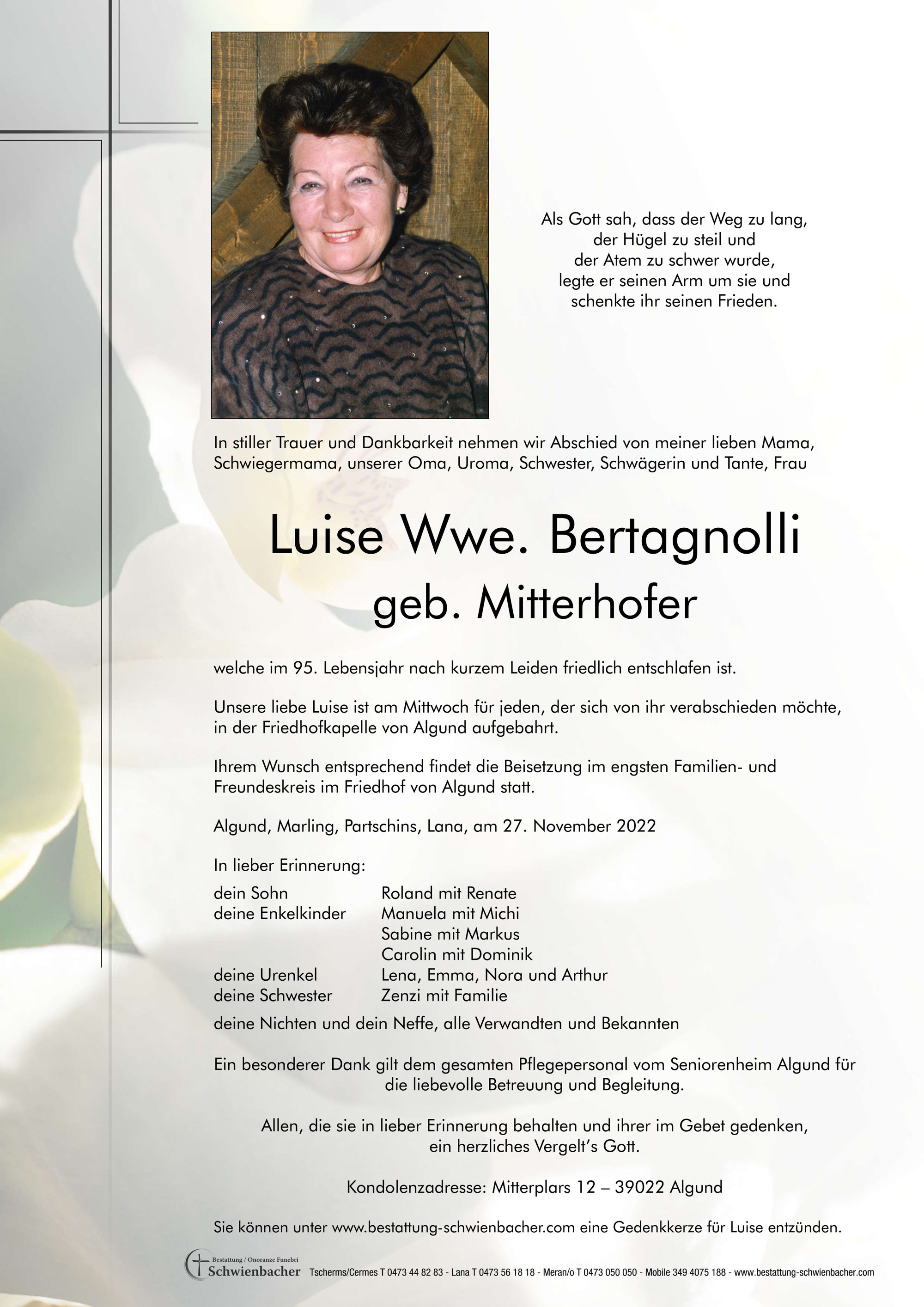 Parte: Luise Wwe. Bertagnolli geb. Mitterhofer 