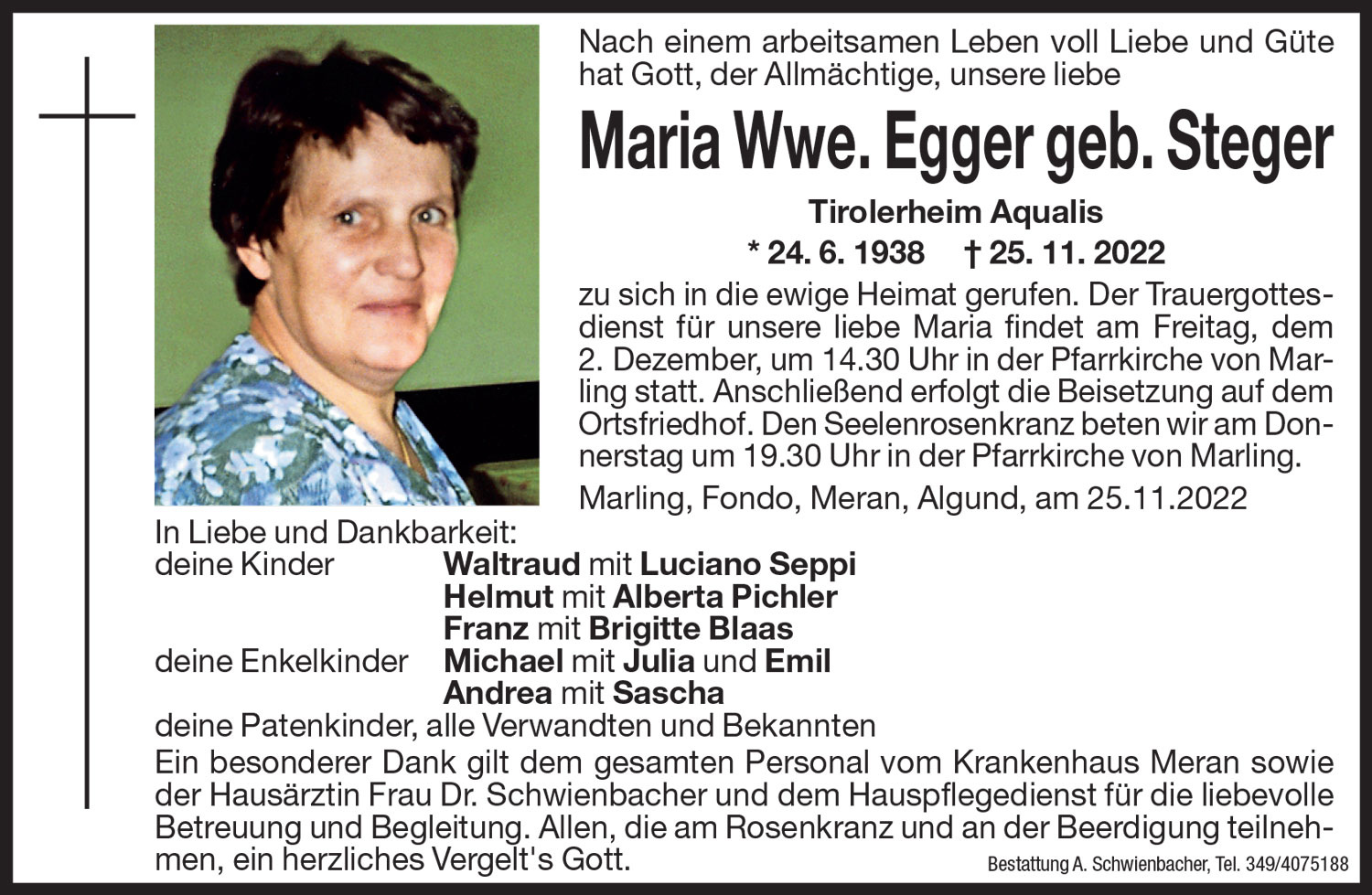 Medien: Maria Wwe. Egger geb. Steger