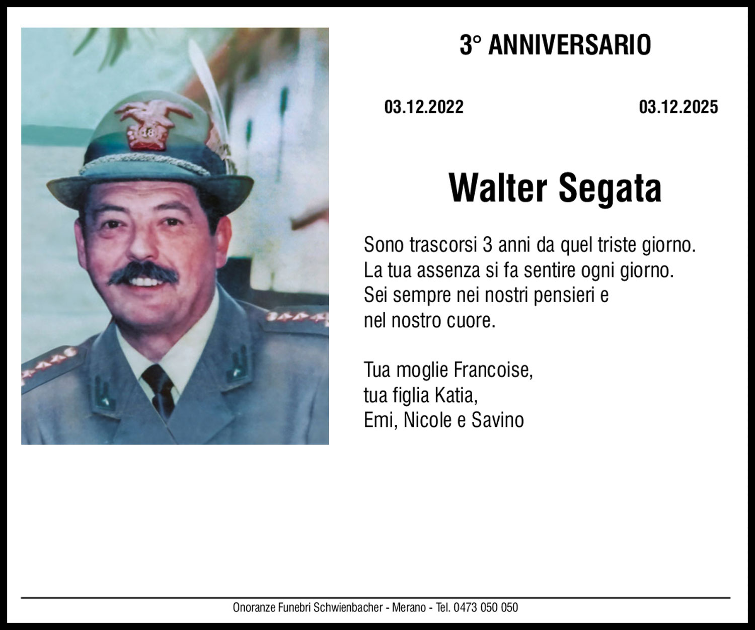 Jahrtag: Generale Walter Segata