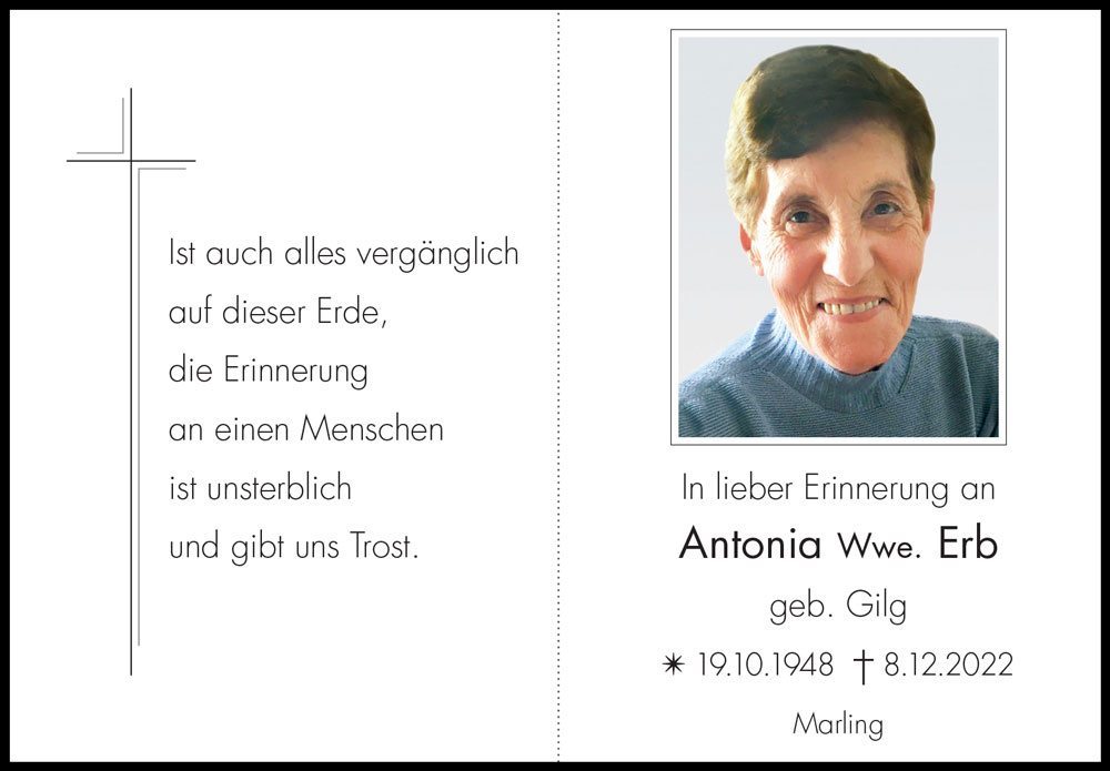 Sterbebild: Antonia Wwe. Erb geb. Gilg
