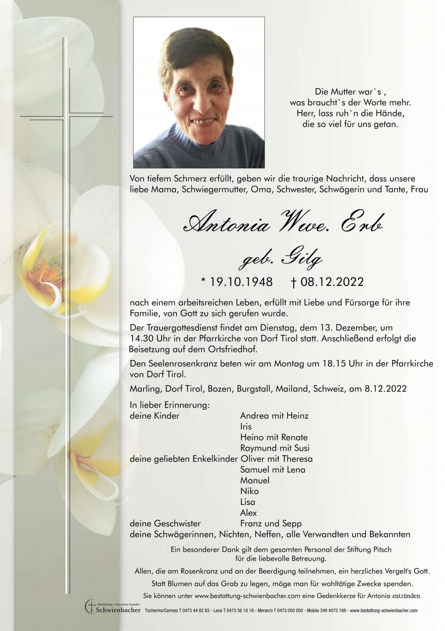 Parte: Antonia Wwe. Erb geb. Gilg