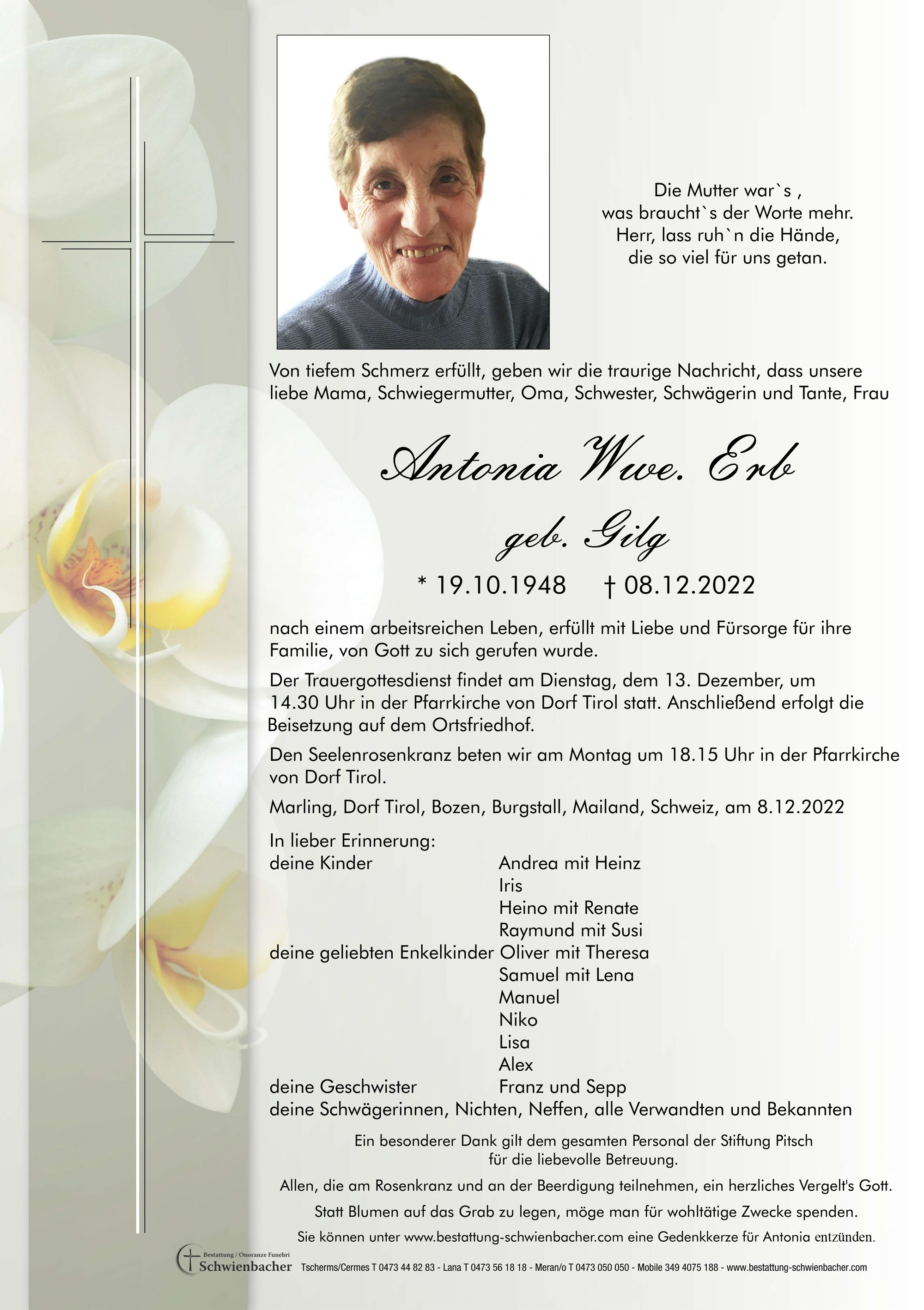 Parte: Antonia Wwe. Erb geb. Gilg 