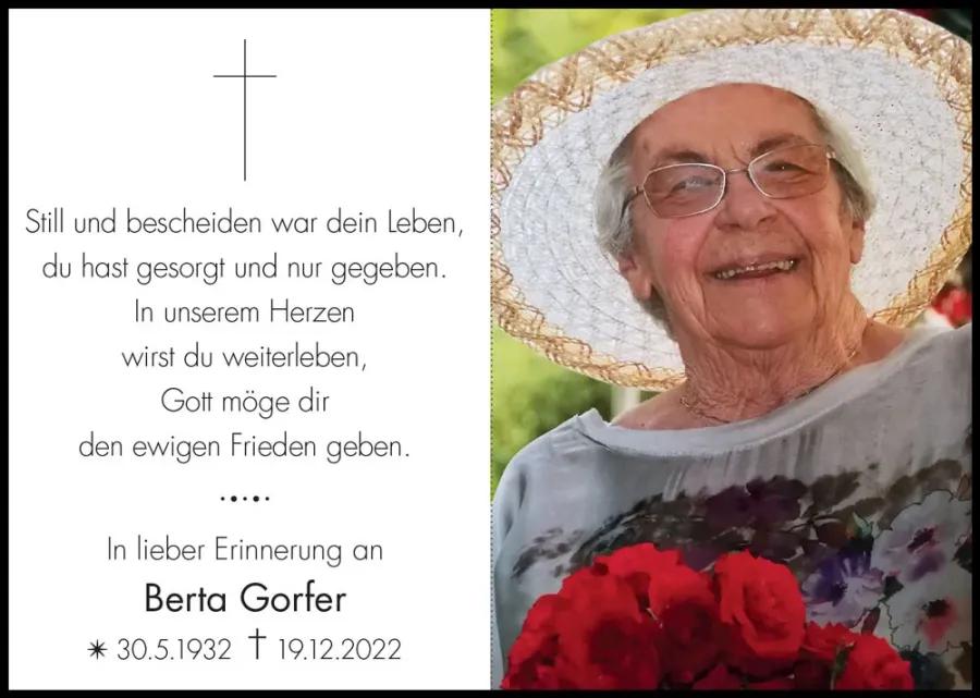 Sterbebild: Berta Gorfer