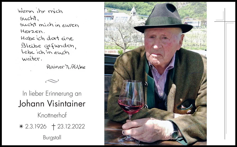 Sterbebild: Johann Visintainer
