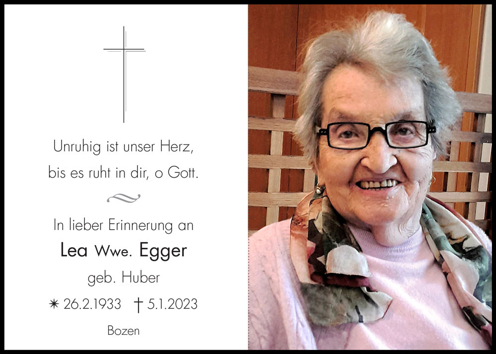 Sterbebild: Lea Wwe. Egger geb. Huber