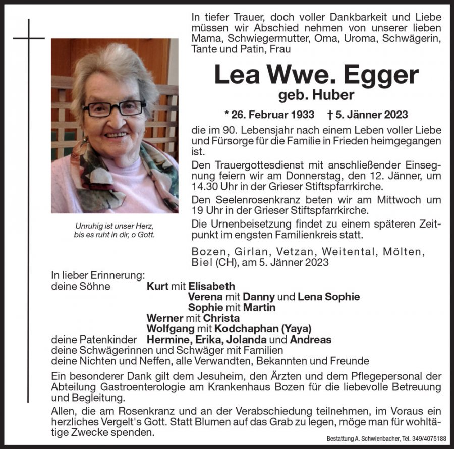 Medien: Lea Wwe. Egger geb. Huber