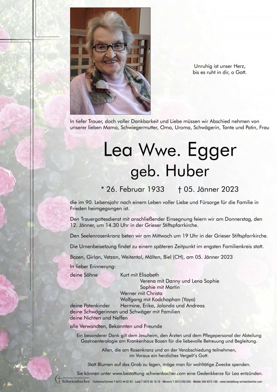 Parte: Lea Wwe. Egger geb. Huber