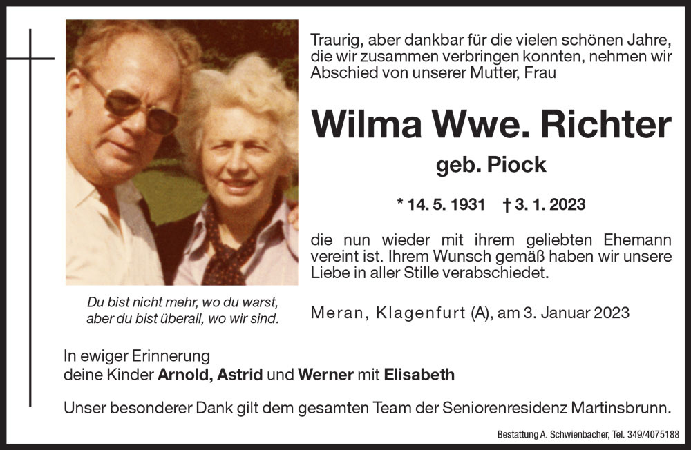 Medien: Wilma Wwe. Richter geb. Piock