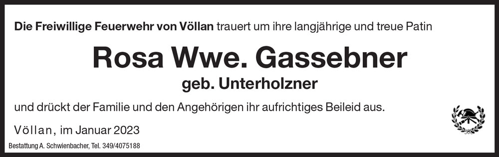 Medien: Rosa Wwe. Gassebner geb. Unterholzner