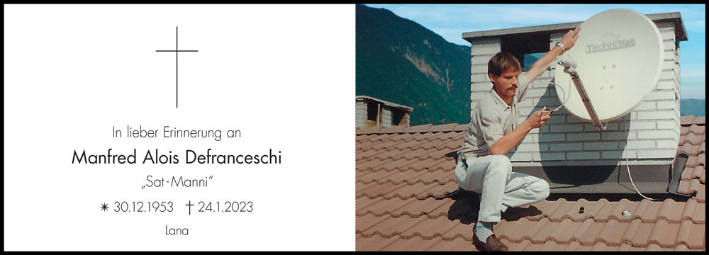 Sterbebild: Manfred Alois Defranceschi