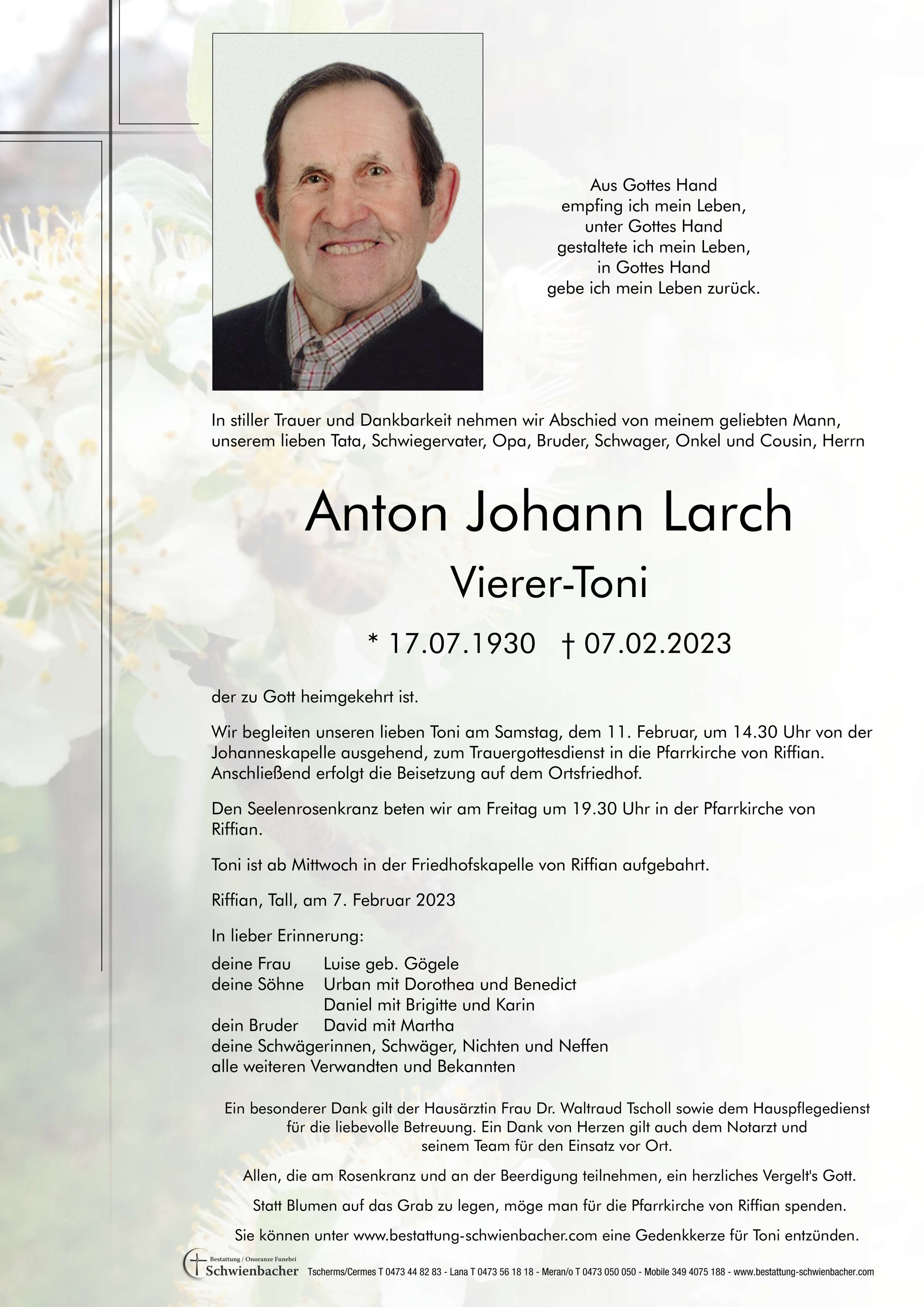 Parte: Anton Johann  Larch 