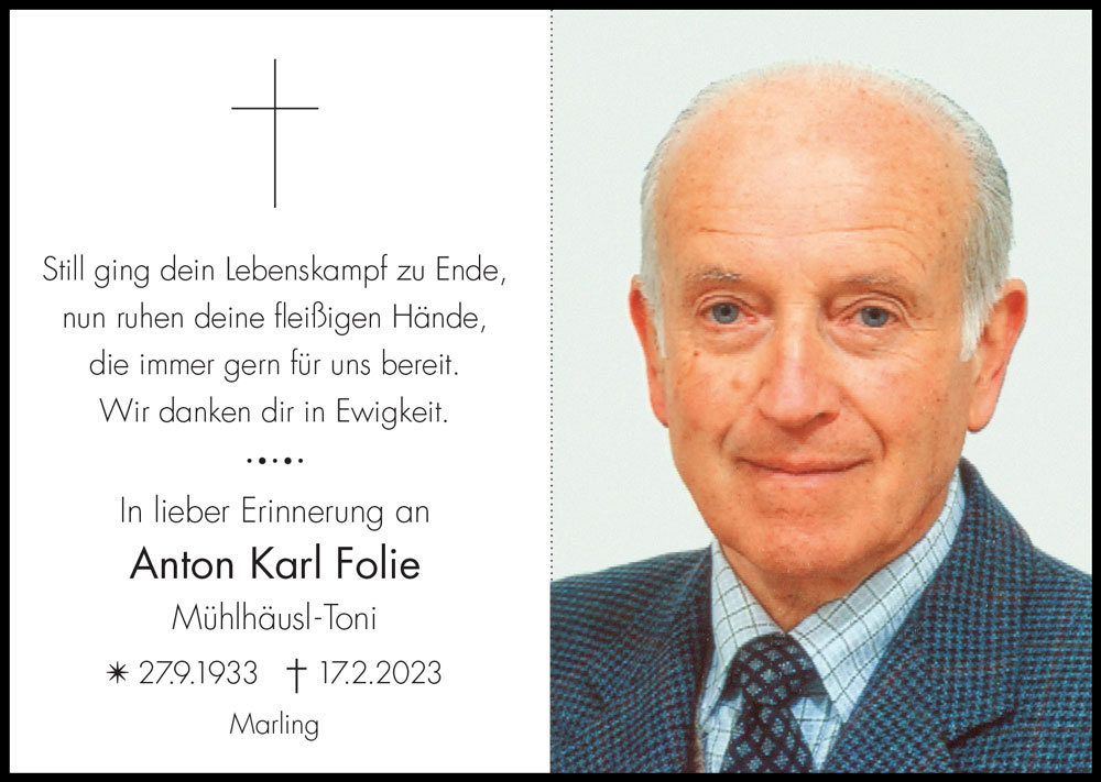 Sterbebild: Anton Karl Folie