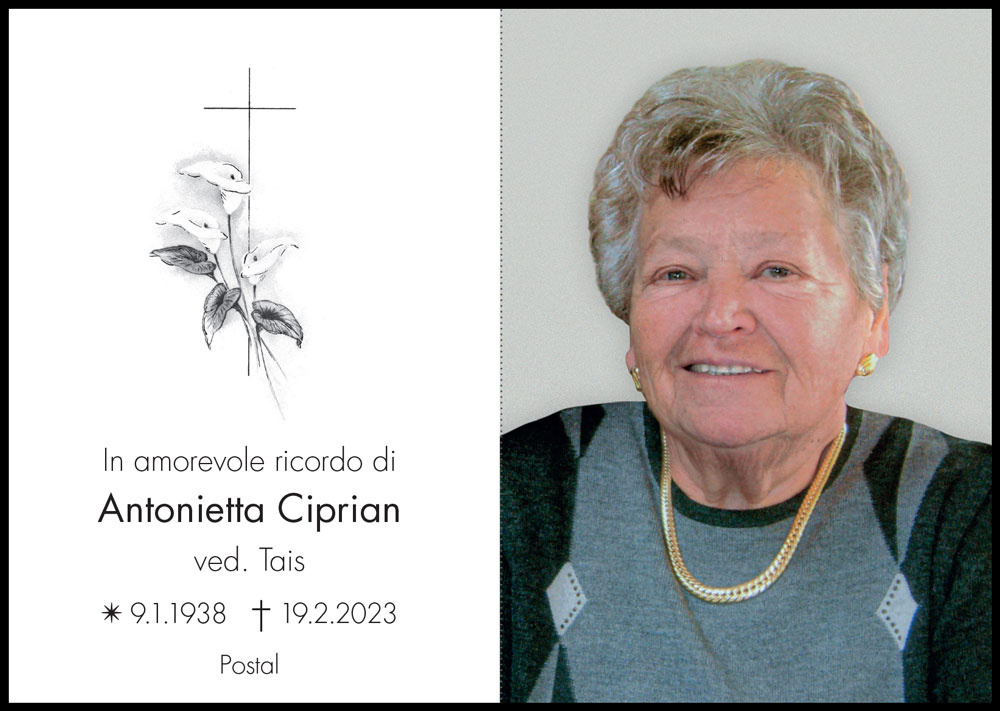 Sterbebild: Antonietta Ciprian ved. Tais