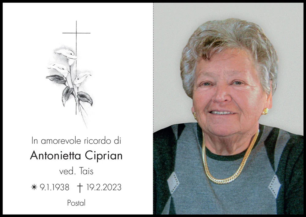 Sterbebild: Antonietta Ciprian ved. Tais