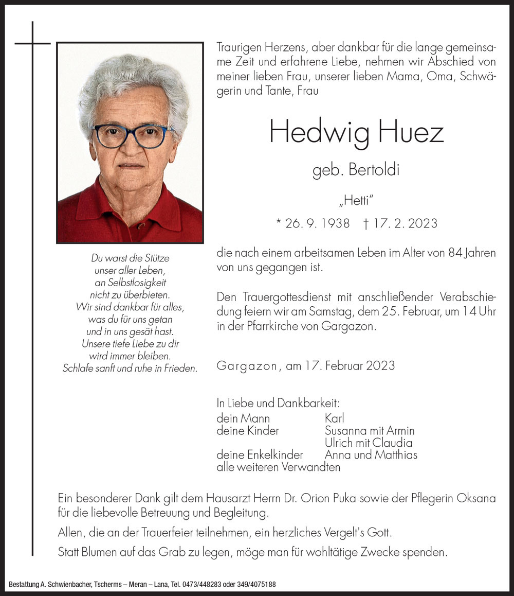 Medien: Hedwig Huez geb. Bertoldi