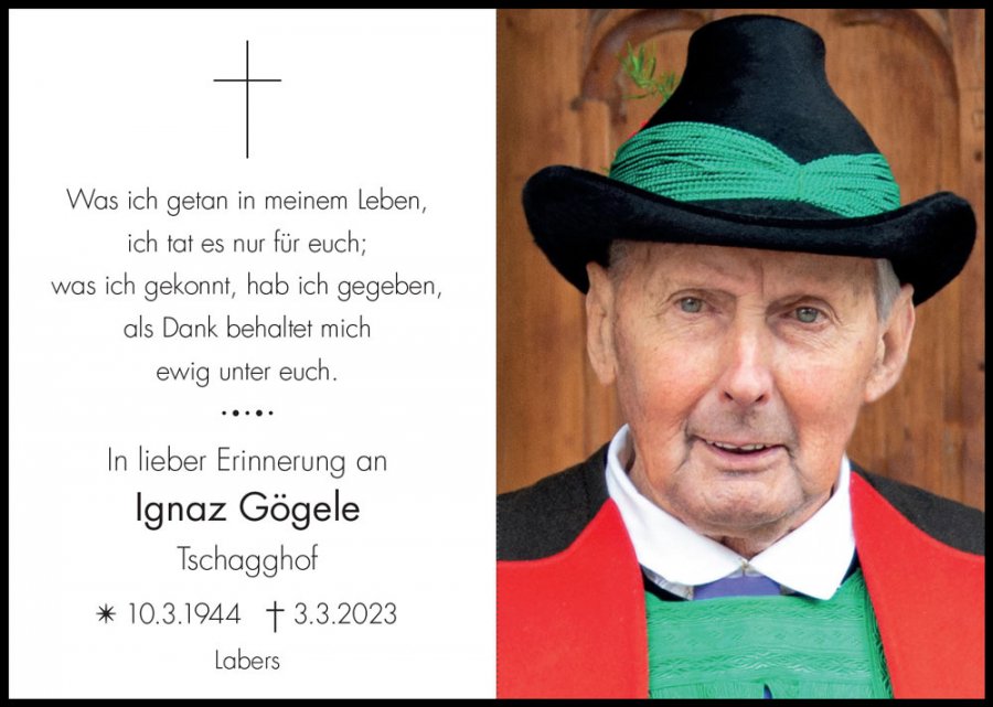 Sterbebild: Ignaz Gögele