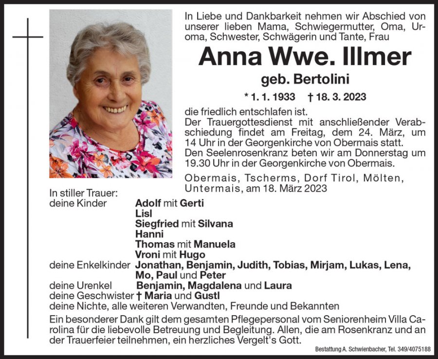 Medien: Anna Wwe. Illmer geb. Bertolini