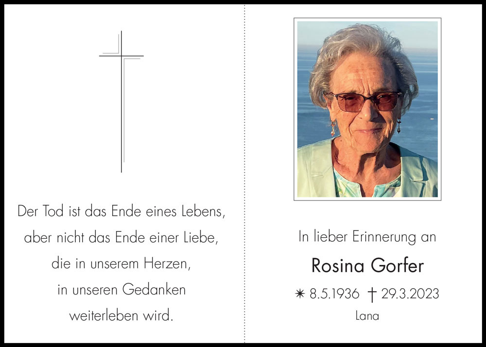 Sterbebild: Rosina Gorfer