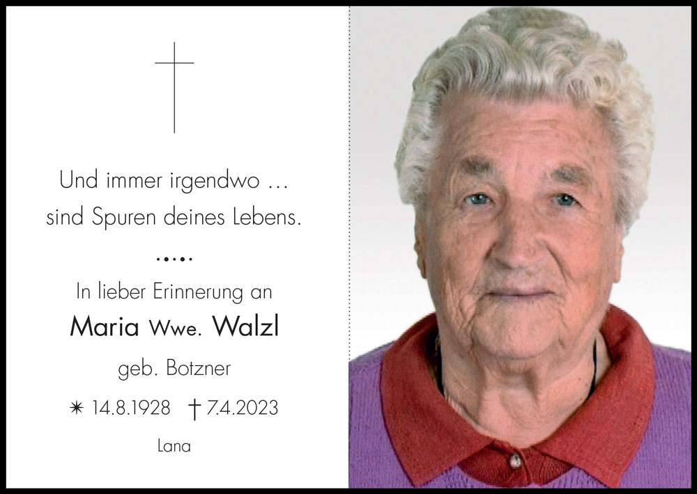 Sterbebild: Maria Wwe. Walzl geb. Botzner