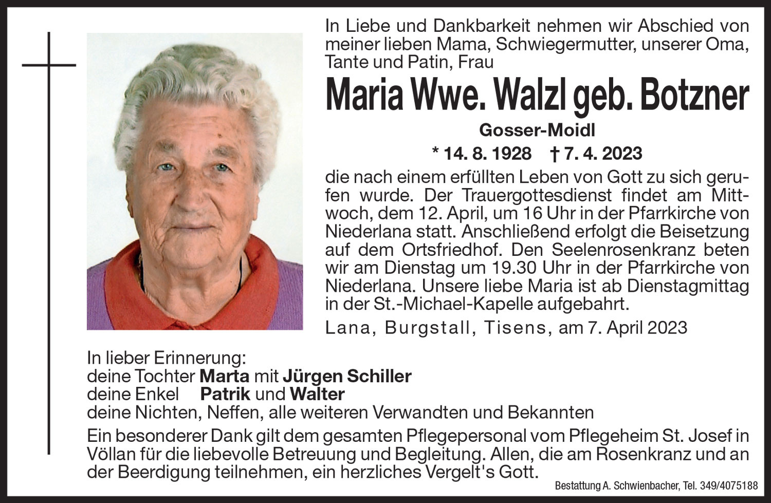Medien: Maria Wwe. Walzl geb. Botzner