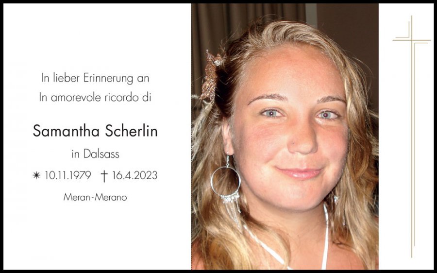 Sterbebild: Samantha Scherlin in/verh. Dalsass