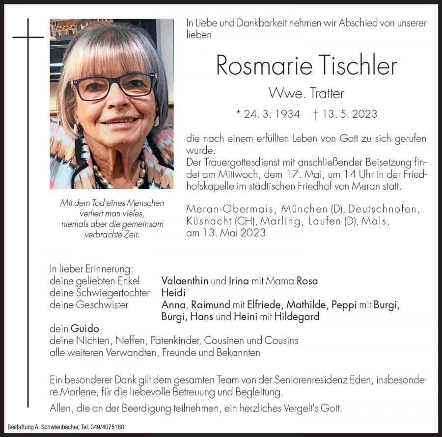 Medien: Rosmarie Tischler Wwe. Tratter