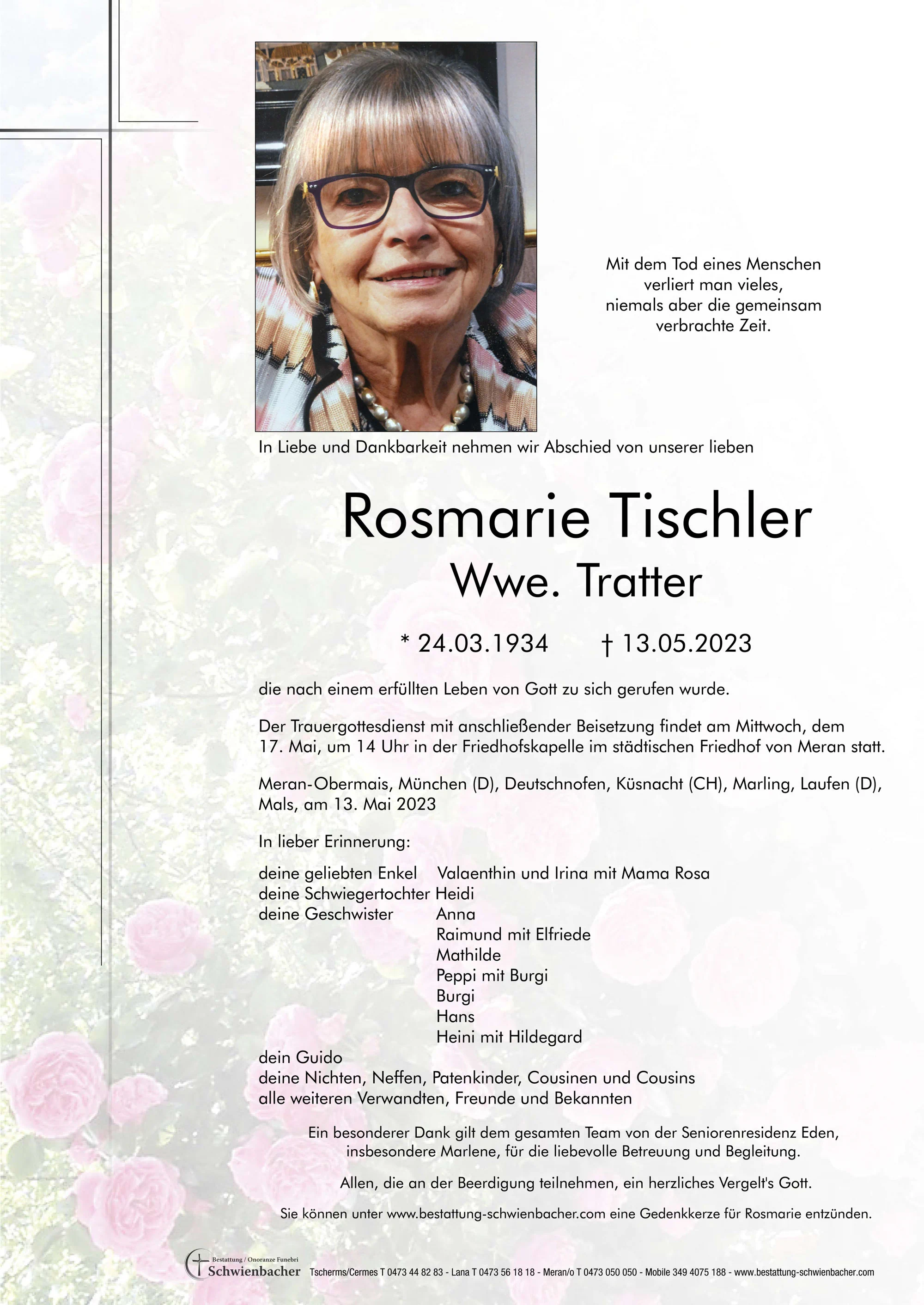 Parte: Rosmarie Tischler Wwe. Tratter 