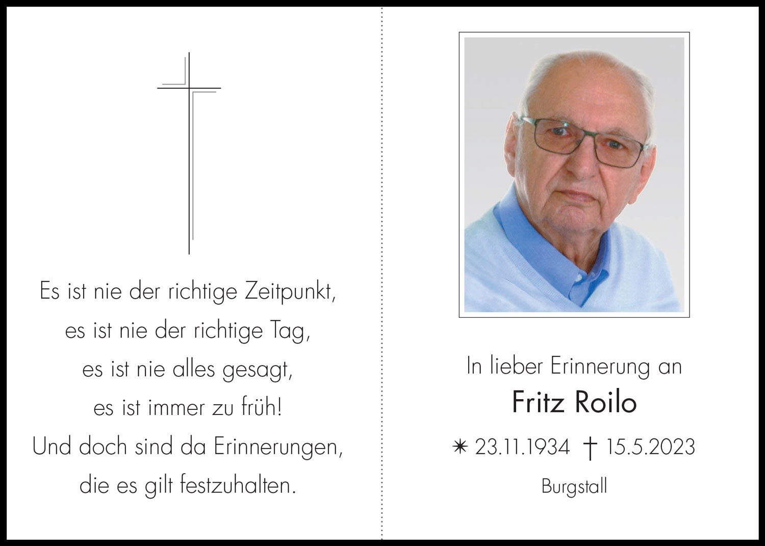 Sterbebild: Fritz Roilo