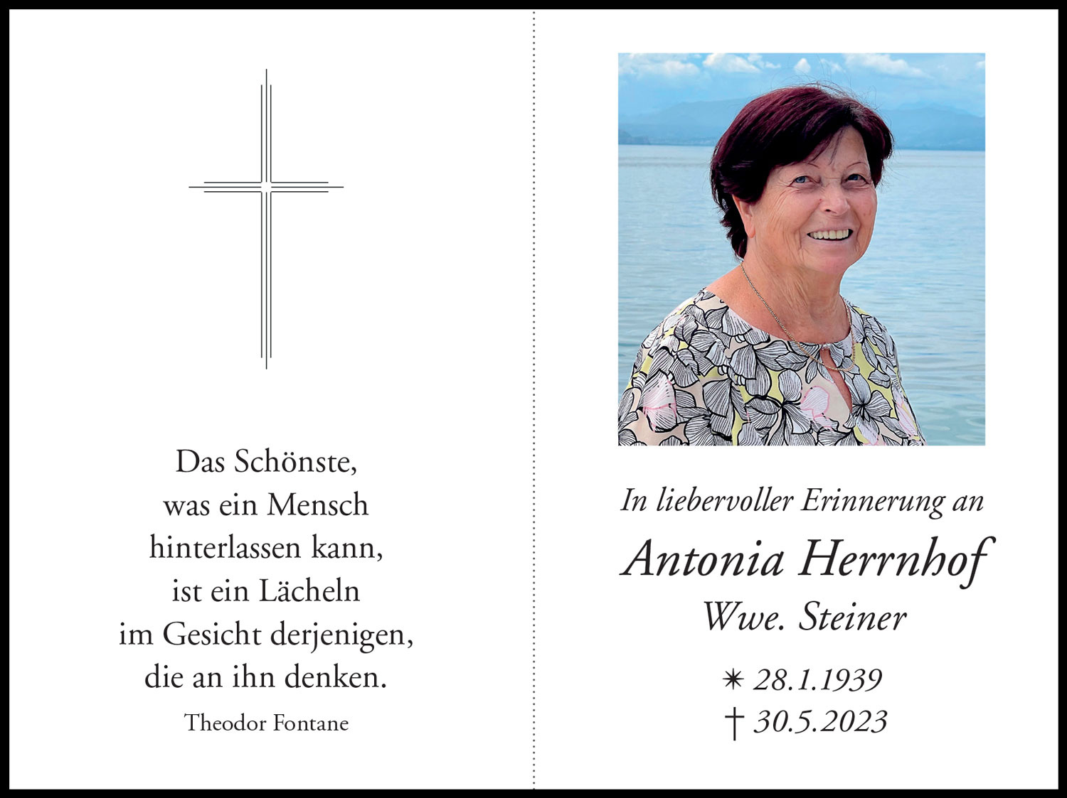 Sterbebild: Antonia Wwe. Steiner geb. Herrnhof