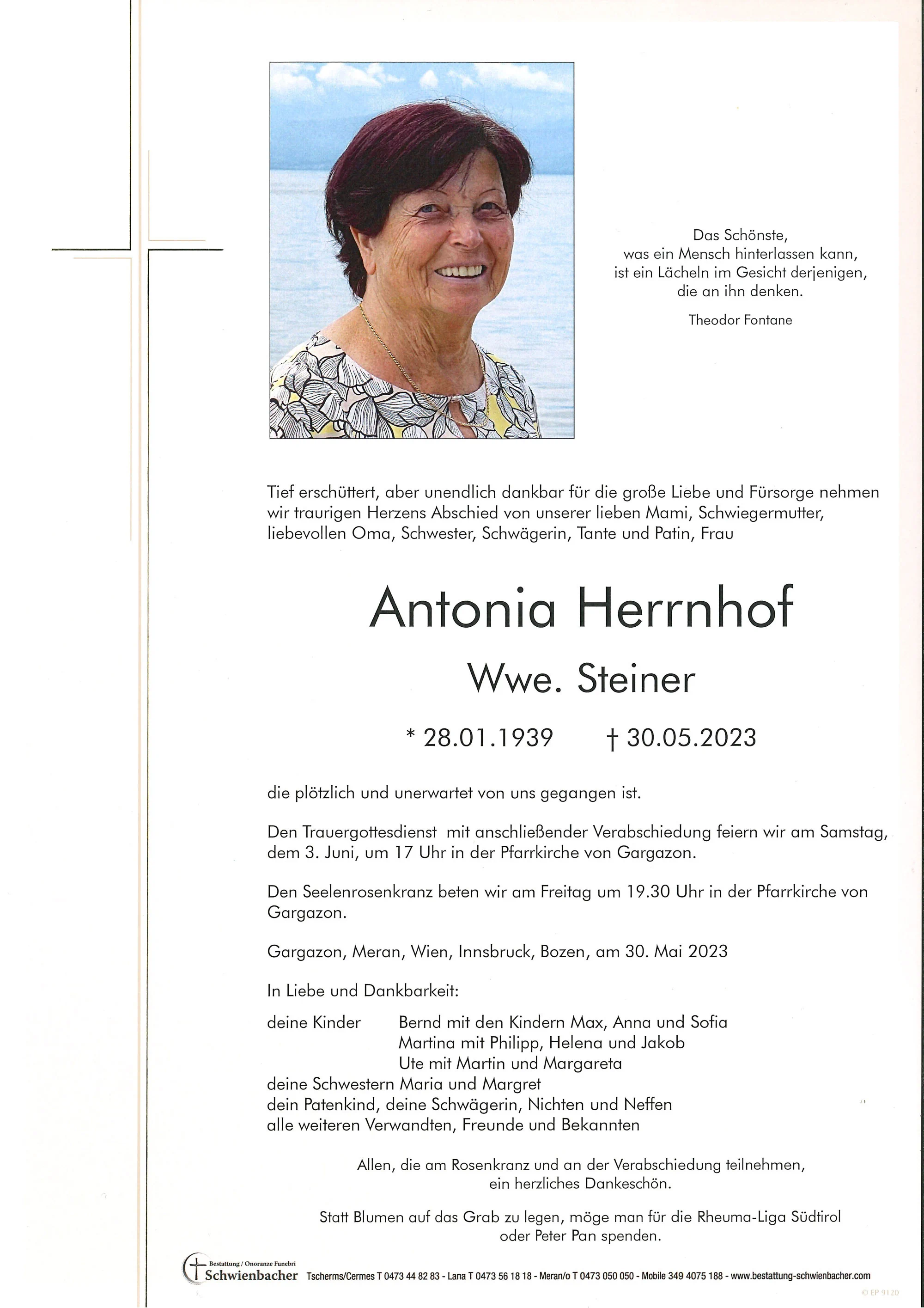 Parte: Antonia Wwe. Steiner geb. Herrnhof 