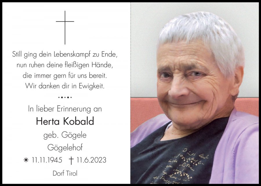 Sterbebild: Herta Kobald geb. Gögele