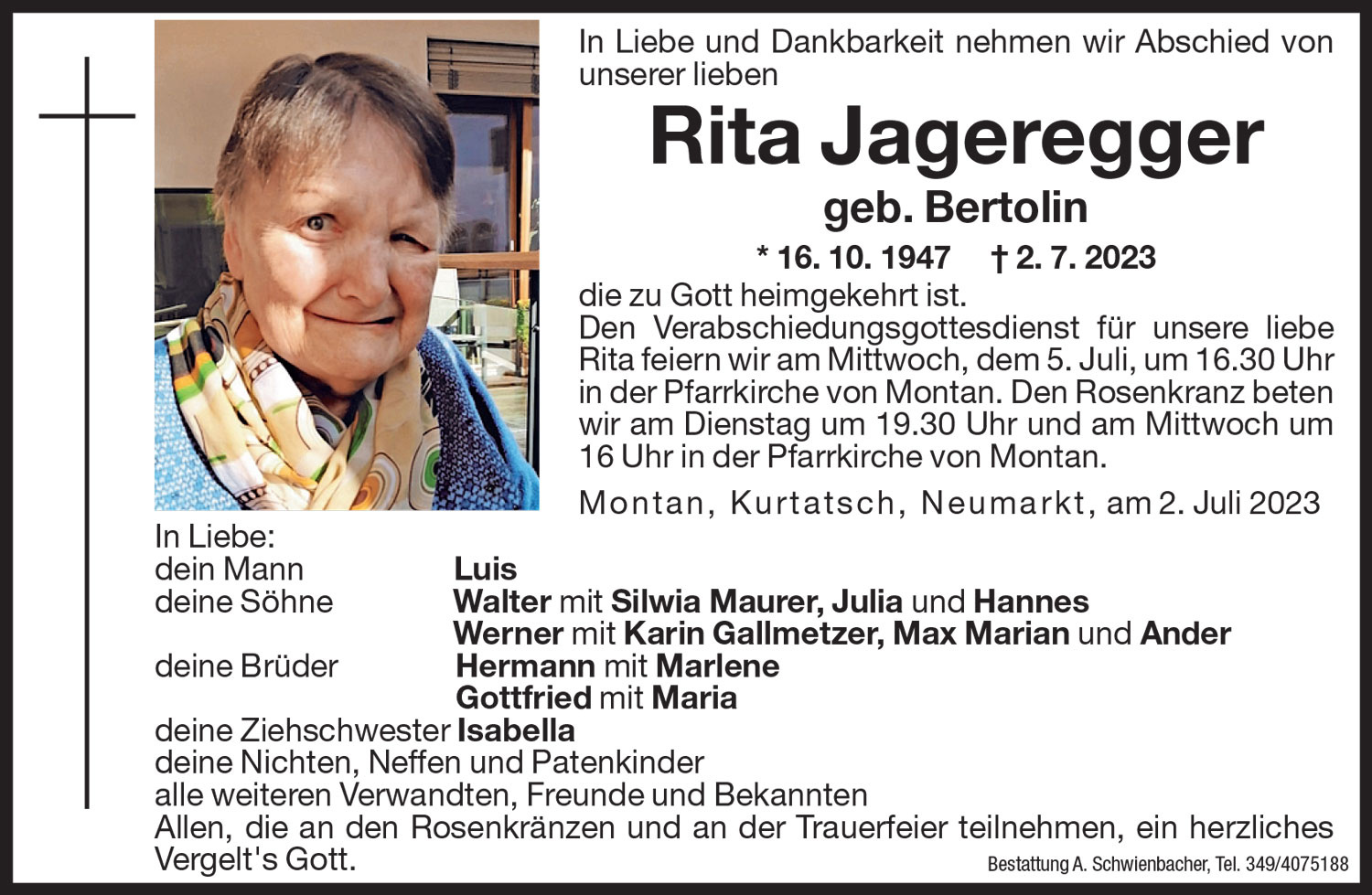 Medien: Rita Jageregger geb. Bertolin