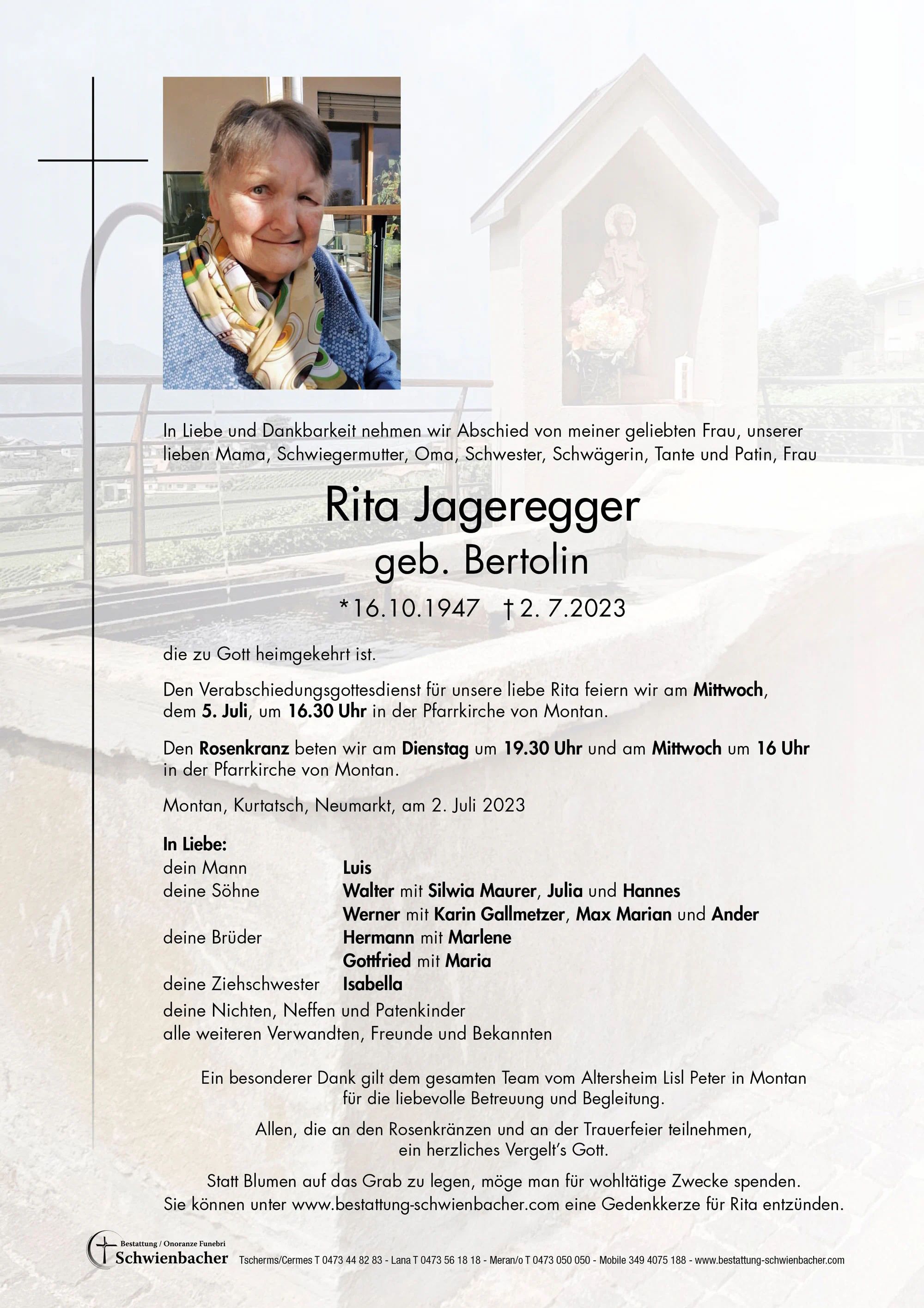 Parte: Rita Jageregger geb. Bertolin 