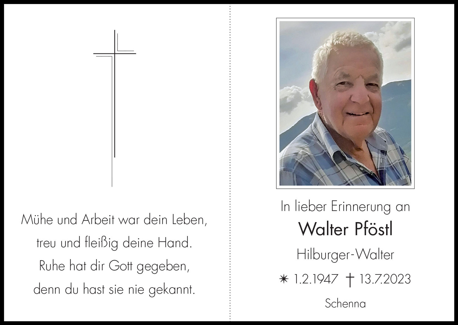 Sterbebild: Walter Pföstl