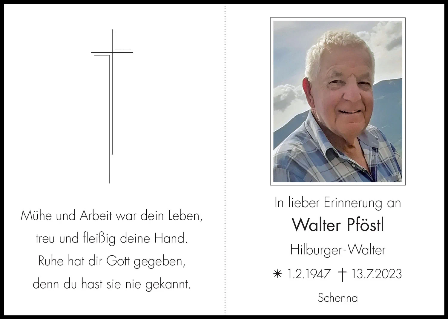 Sterbebild: Walter Pföstl