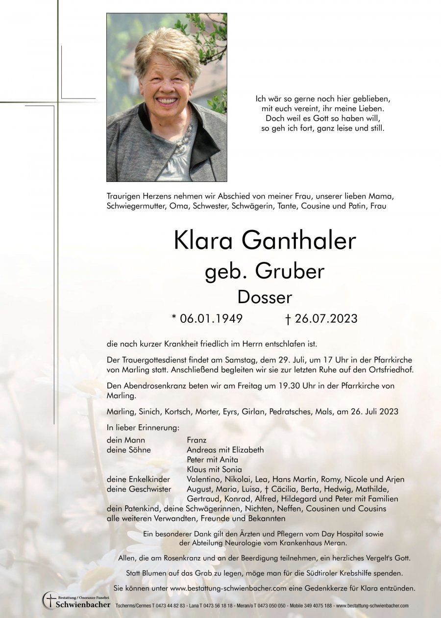 Parte: Klara Ganthaler geb. Gruber