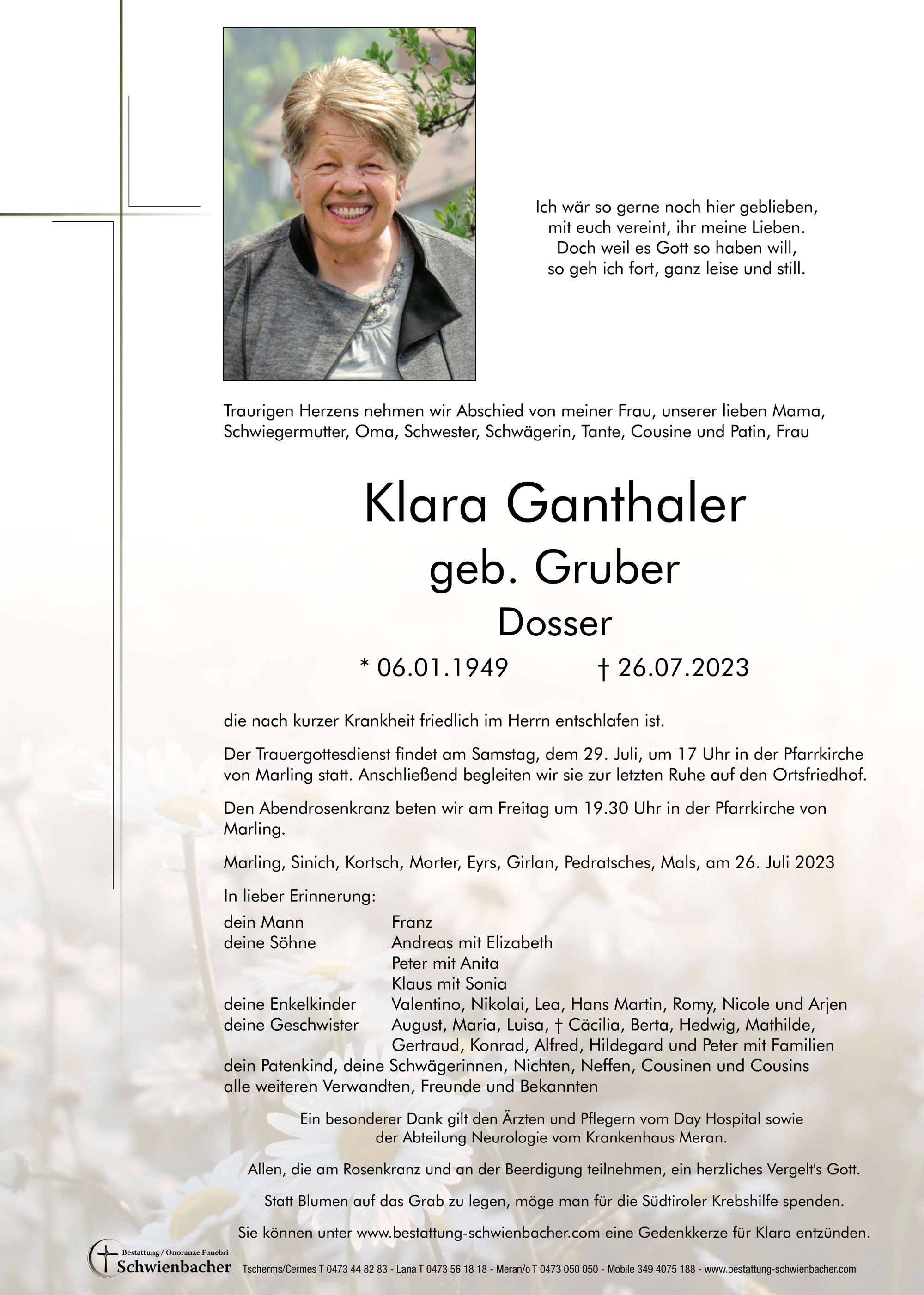 Parte: Klara Ganthaler geb. Gruber 