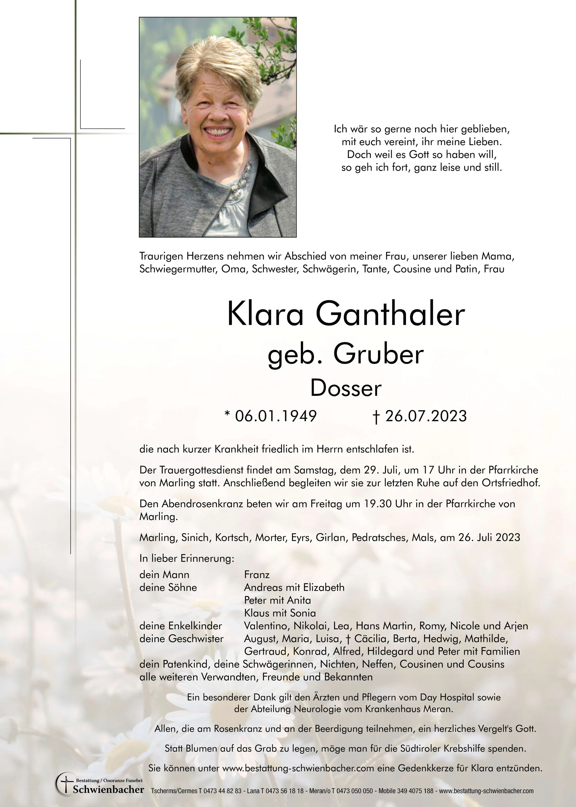 Parte: Klara Ganthaler geb. Gruber