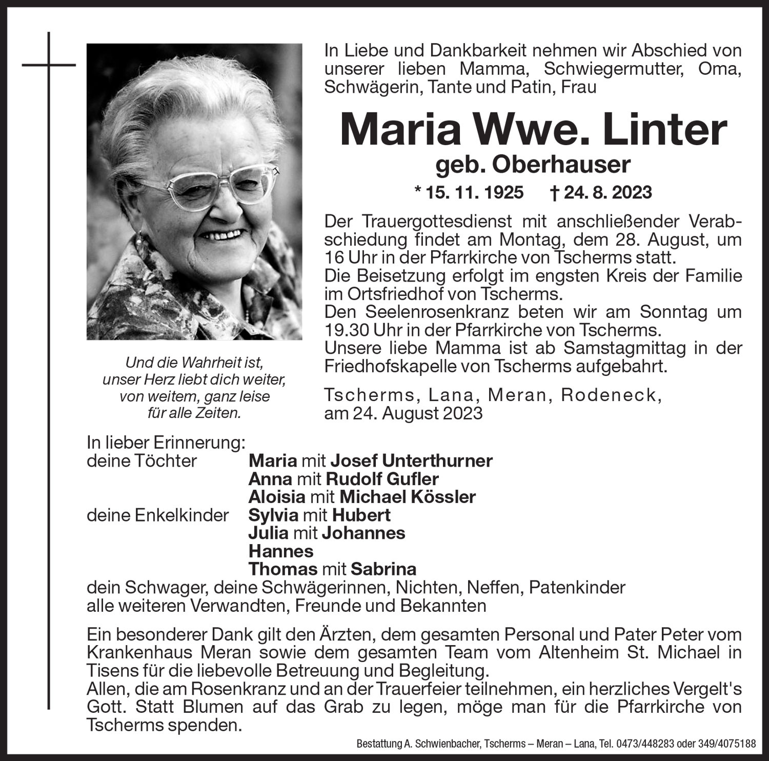Medien: Maria Wwe. Linter geb. Oberhauser