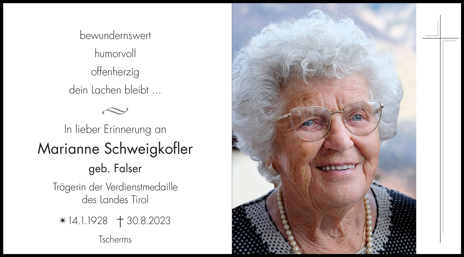 Sterbebild: Marianne Schweigkofler geb. Falser