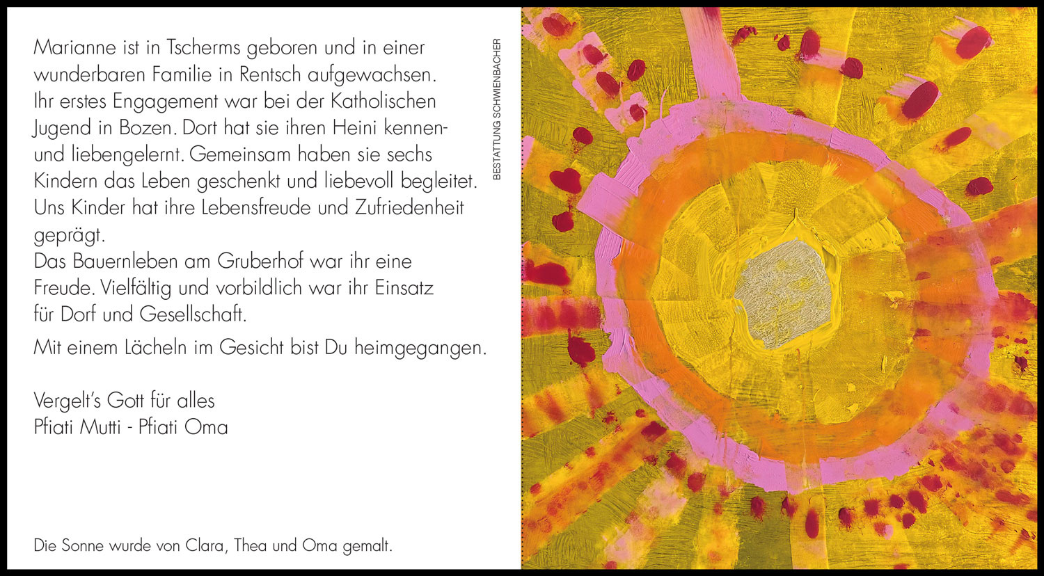 Sterbebild: Marianne Schweigkofler geb. Falser