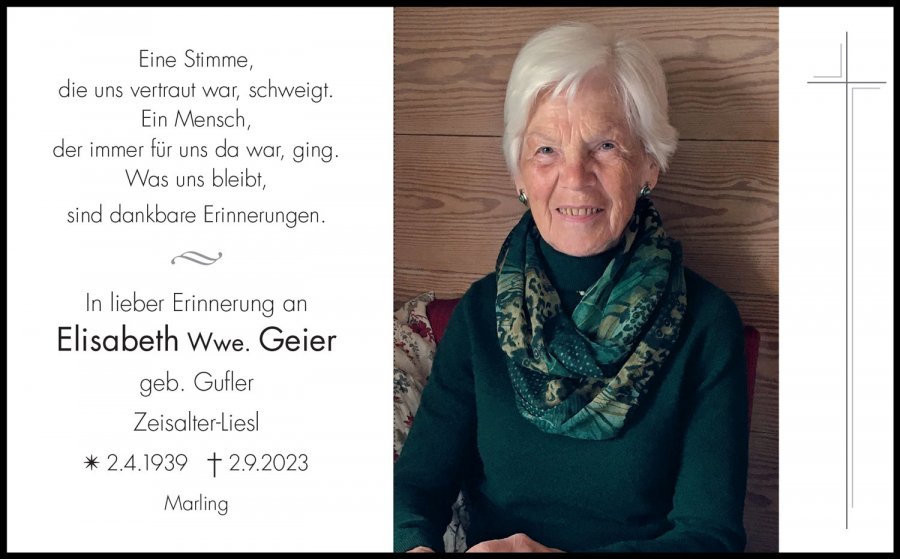 Sterbebild: Elisabeth Wwe. Geier geb. Gufler