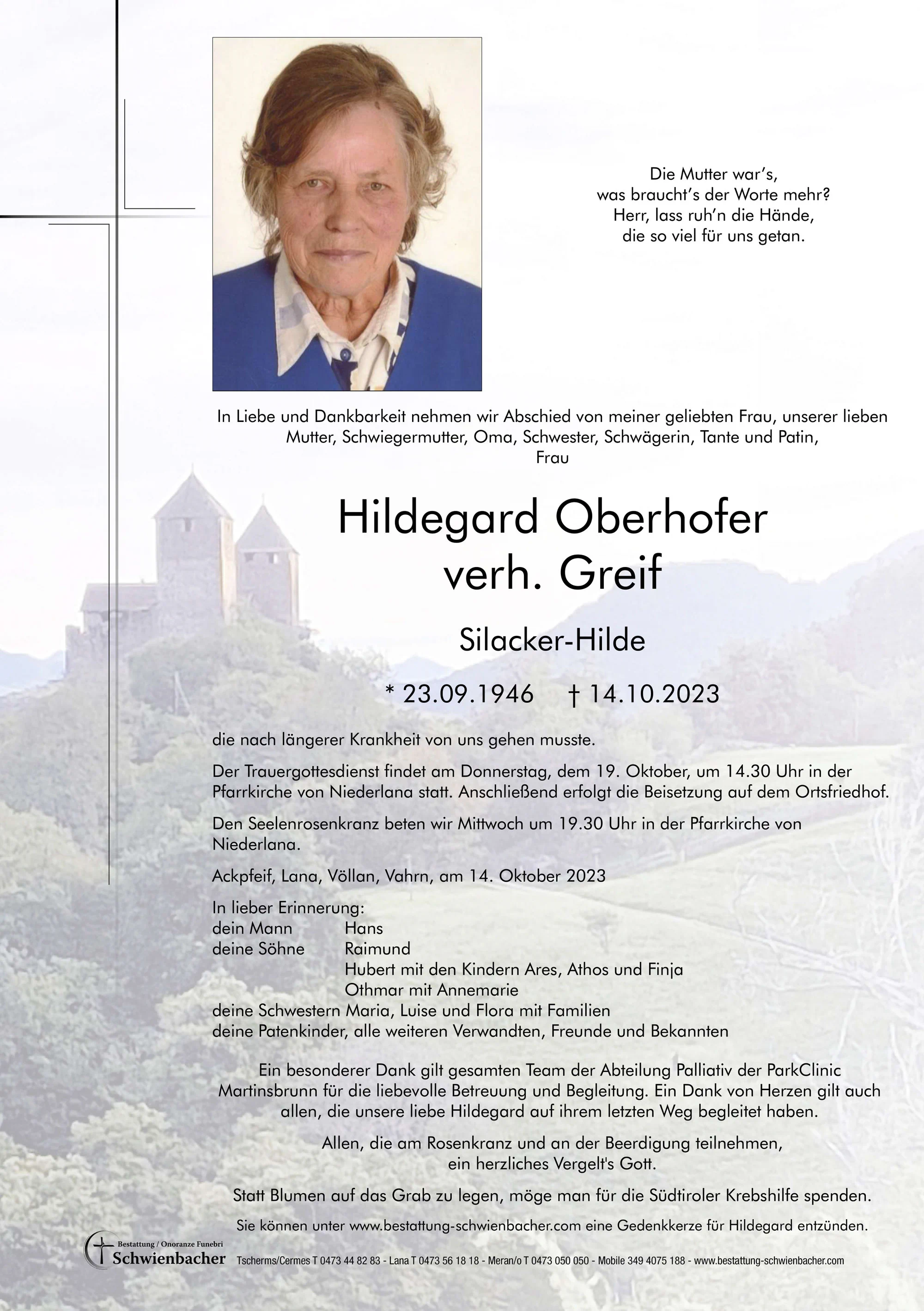 Parte: Hildegard Oberhofer verh. Greif 