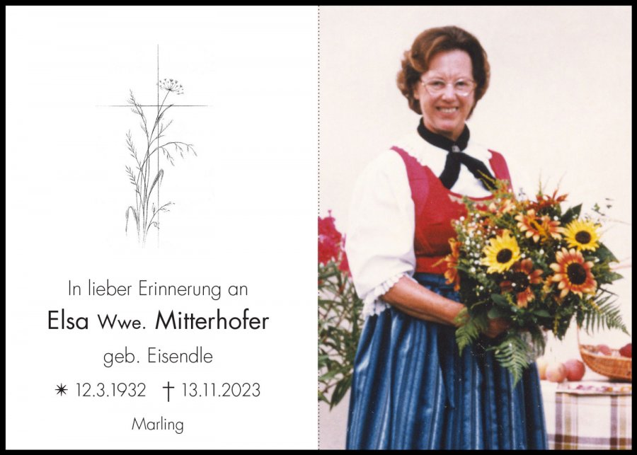 Sterbebild: Elsa Wwe. Mitterhofer geb. Eisendle