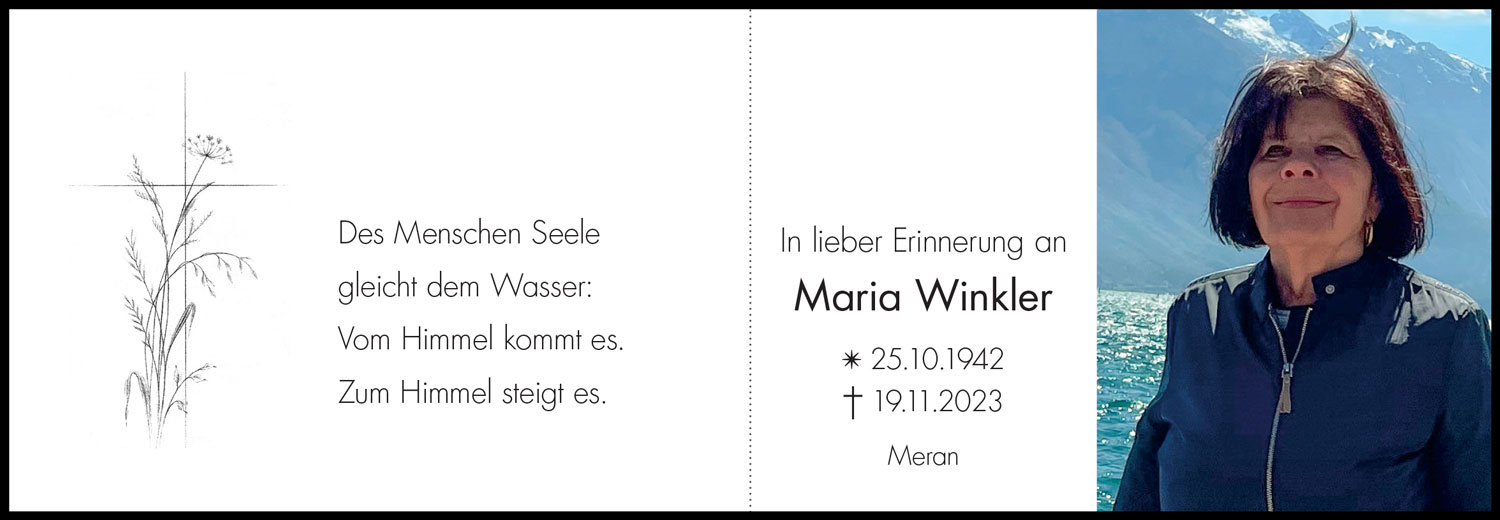 Sterbebild: Maria Winkler