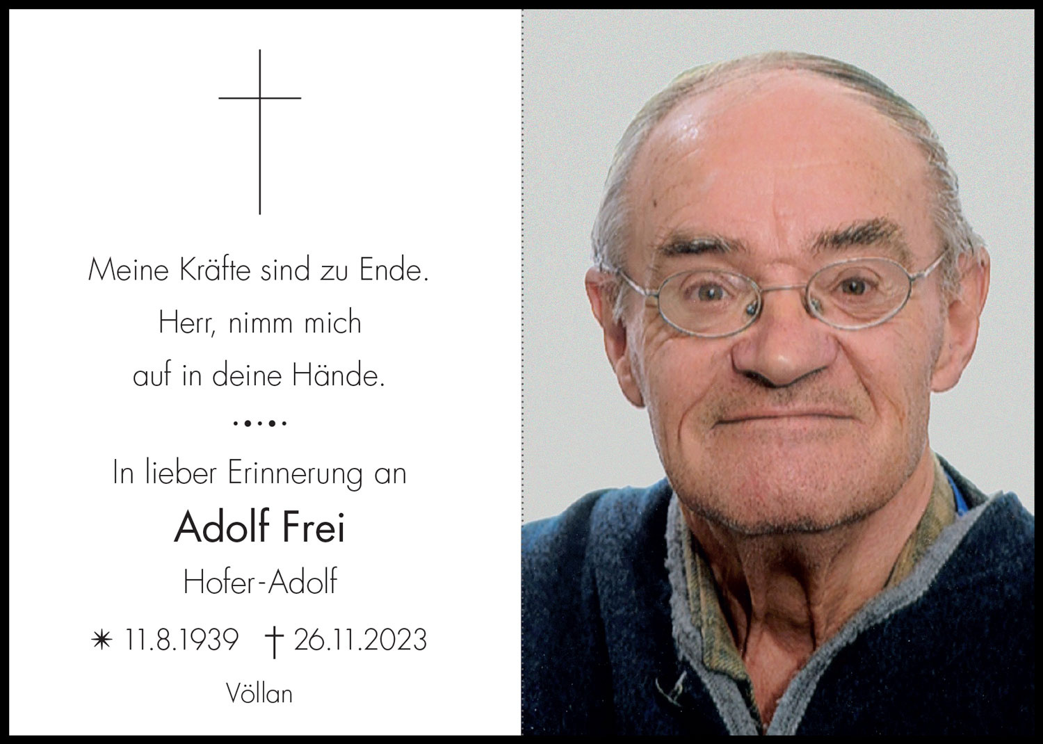 Sterbebild: Adolf Frei