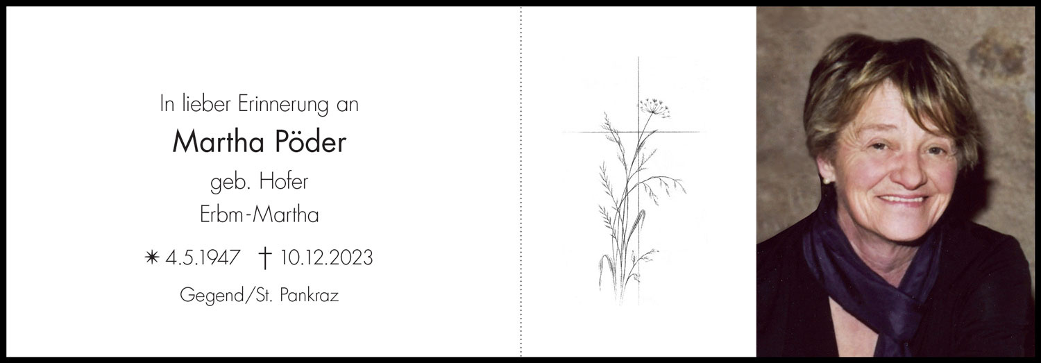 Sterbebild: Martha Pöder geb. Hofer