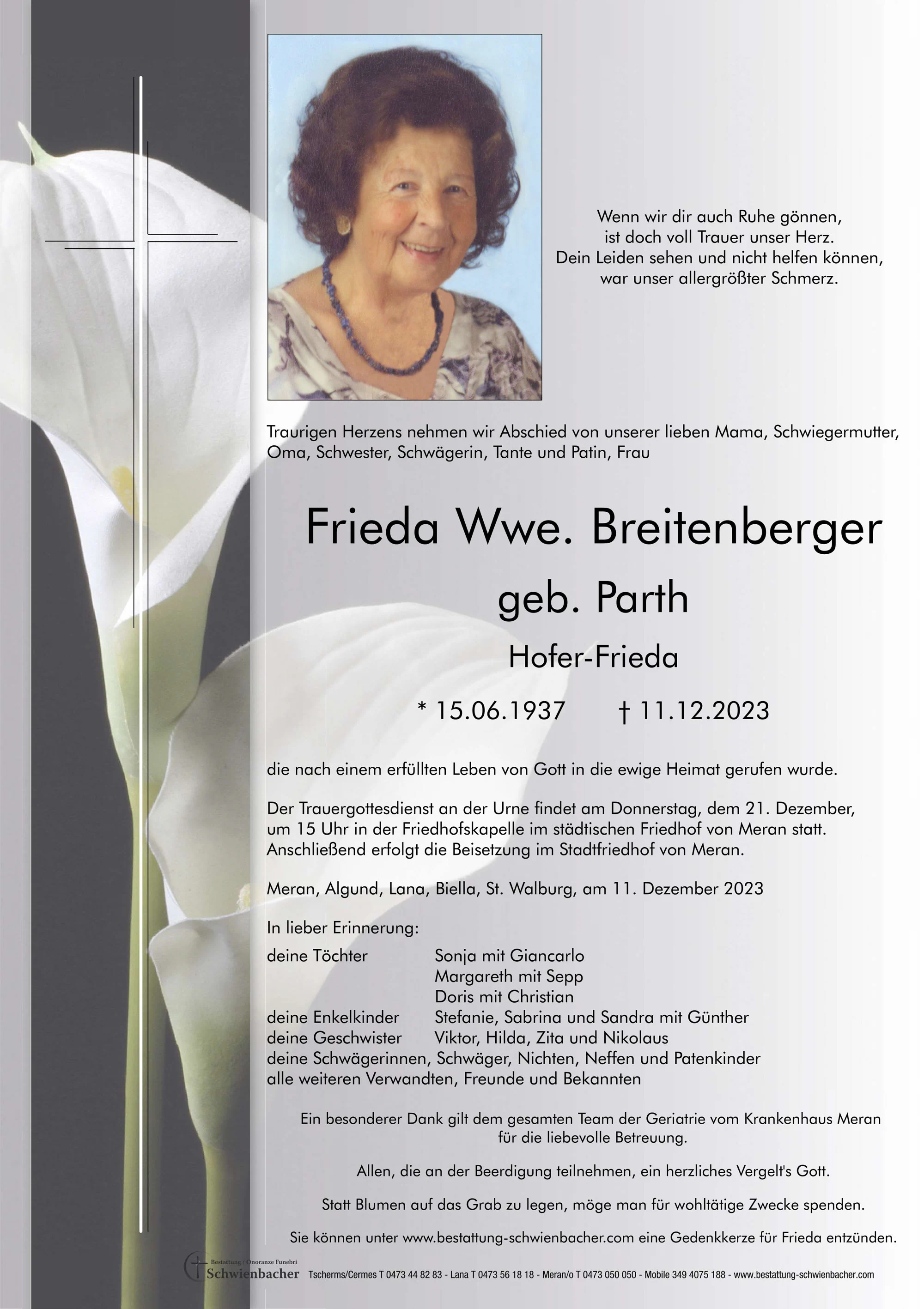 Parte: Frieda Wwe. Breitenberger geb. Parth