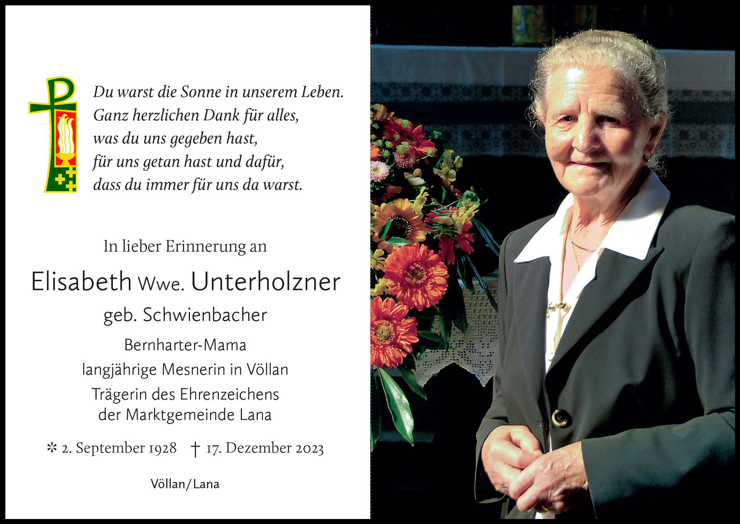 Sterbebild: Elisabeth Wwe. Unterholzner geb. Schwienbacher